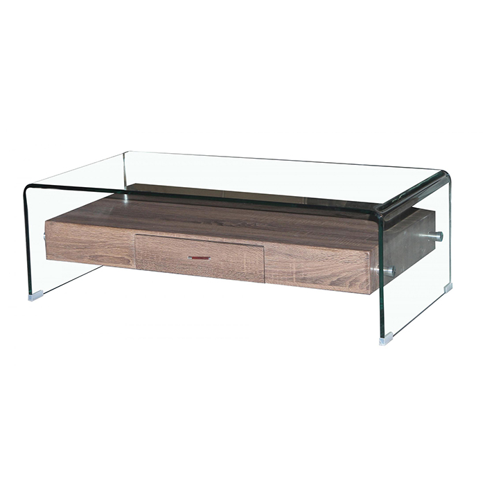 Angola Clear Glass Top Coffee Table With Drawer - Click Image to Close